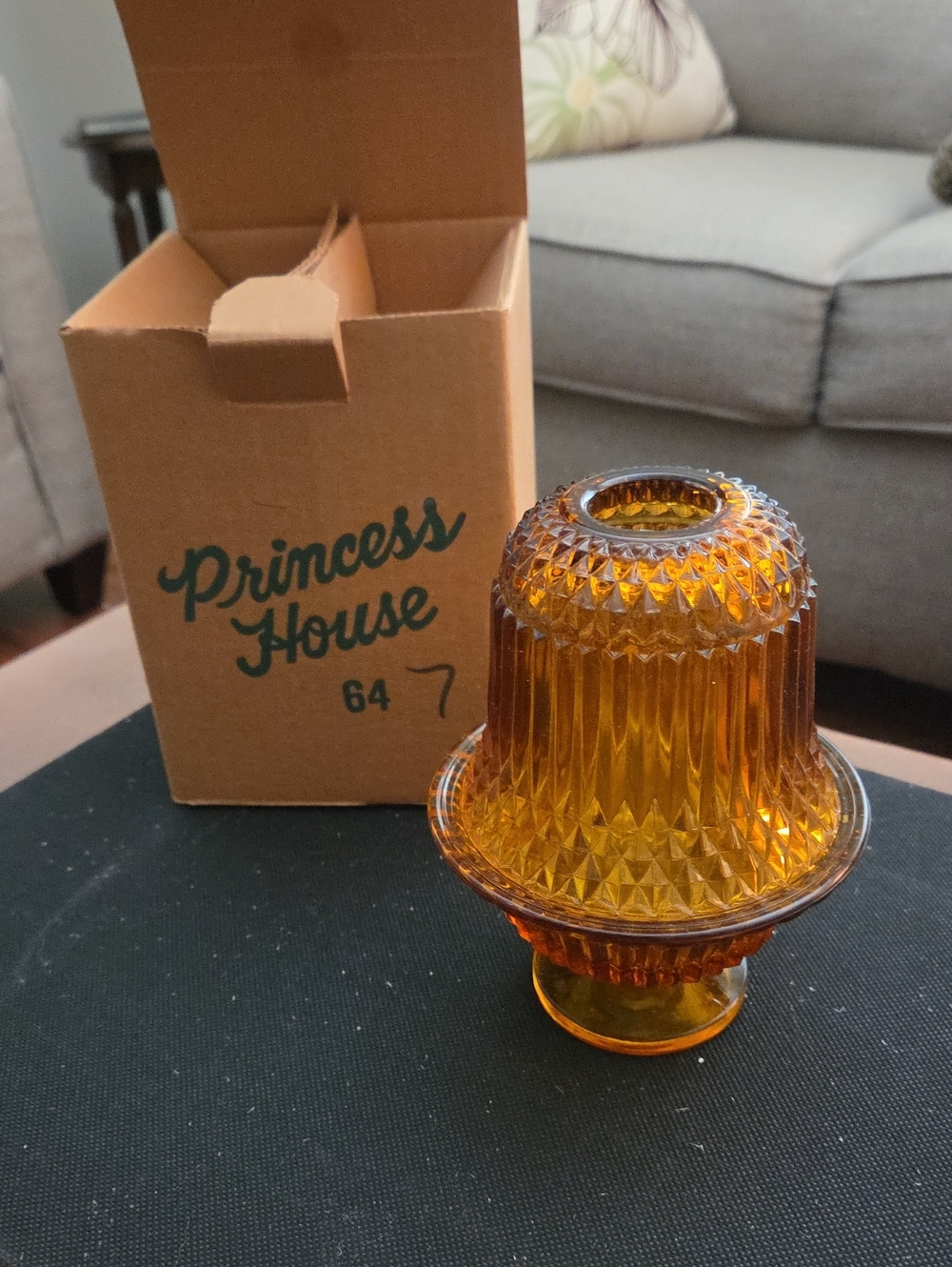 Vintage Princess House Amber Textured Glass Lantern